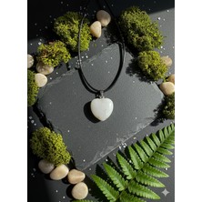 Meneva Aksesuar Yosun Akik Doğal Taş Kalp Kesim Deri Ipli Kolye