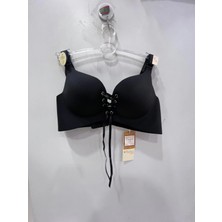 Belvü Kadın Double Dolgulu Önü Bağcıklı Lazer Kesim Siyah Sütyen