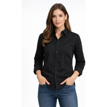 Justas Kadın Siyah Klasik Kesim Ofis Gömlek – Vücuda Oturan Model