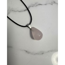 Meneva Aksesuar Pembe Kuvars Doğal Taş Damla Model Kolye
