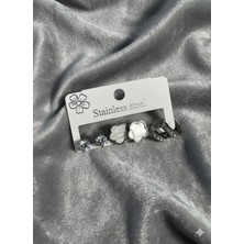Meneva Aksesuar Gümüş Renk Çelik 6'lı Küpe Seti - Sedefli Çiçek ve Baget Taşlı Kombin Küpe