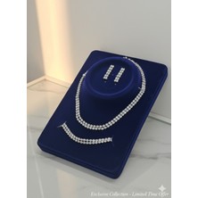 Cadde Dükkanı Taşlı Suyolu Model Silver Renk 3lü Takı Seti