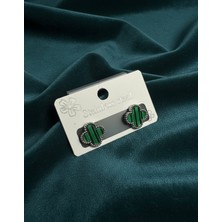 Meneva Aksesuar Gümüş Renk Çelik Yeşil Mineli Yonca Küpe