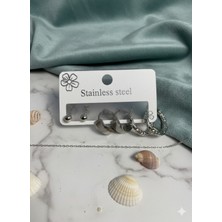 Meneva Aksesuar 3’lü Kombin Küpe Seti - Gümüş Renk Paslanmaz Çelik