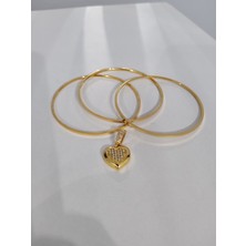Cadde Dükkanı 3lü Ajda Bilezik 65MM Gold Kalpli Bağlantı Aparatlı