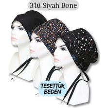 Doktorbonem Tesettür Beden 3'lü Siyah Bone Siyah Tek Renk Siyah Çıtır Siyah Takım Yıldızı Cerrahi Bone