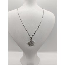 Cadde Dükkanı Çiçek Figürlü Gümüş Renk Çelik Kolye