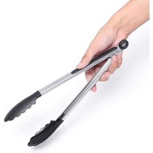 Mrt Bilişim Metal Kızartma Maşası Silikon Uçlu Maşa Siyah Renk Salata Makarna Servis Maşası 23 cm