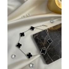 Meneva Aksesuar Siyah Taşlı 5’li Yonca Figürlü Çelik Bileklik