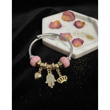 Meneva Aksesuar Özel Tasarım Charm Bileklik - Pembe Gold Detaylı