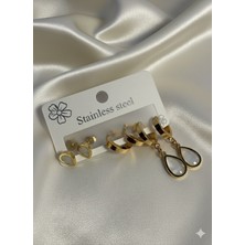 Meneva Aksesuar Altın Renk Çelik 6'lı Küpe Seti - Sedefli Damla Figürlü Kararmaz Kombin Küpe