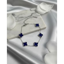 Meneva Aksesuar Lacivert Taşlı 5’li Yonca Figürlü Çelik Bileklik