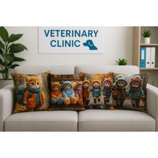 Ber-Tun Tekstil Kedi Desenli Kırlent Kılıfı 4'lü Takım