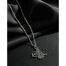 Meneva Aksesuar Osmanlı Tuğrası Detaylı Gümüş Renk Küçük Boy Kolye