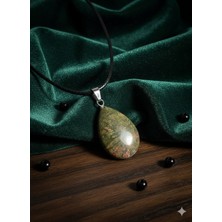 Meneva Aksesuar Unakit Doğal Taş Damla Formlu Deri Ipli Kolye