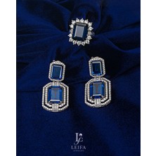 Leifa Jewelry Safir Taşlı Swarovski Detaylı 925 Ayar Gümüş Küpe