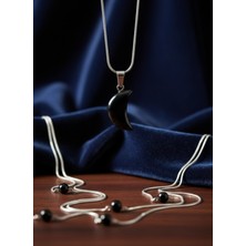 Meneva Aksesuar Oniks Doğal Taş Ay Figürlü Çelik Kolye