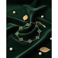 Meneva Aksesuar Yeşil Taşlı 5’li Yonca Figürlü Çelik Bileklik