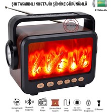 Roxiva Şömine Tasarımlı Retro Taşınabilir Bluetooth Speaker Güneş Eneji Şarj Özelliği El Feneri Fm Radyo/usb/aux/