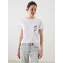 Lc Waikiki Yeni Sezon Bisiklet Yaka Fiyonk Baskılı Kadın Tişört