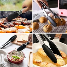 Mrt Bilişim Metal Kızartma Maşası Silikon Uçlu Kilit Sistemli Maşa Salata Makarna Servis Maşası 23 cm