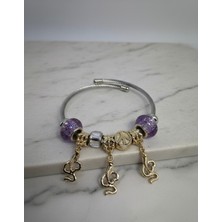 Meneva Aksesuar Özel Tasarım Yılan ve Barış Temalı Çelik Charm Bileklik