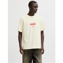 Jack Jones Jcoclub Front Prınt Tee Ss Crew Neck Erkek Bej Tshirt 12289868-06