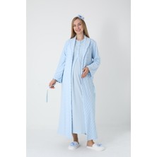 Erdeniz Tekstil Şık Kareli Jakarlı Hamile/lohusa Gecelik + Sabahlık 2 ‘li Set – Viskoz Pamuk, Emzirme Düğmeli