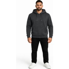 Justas Erkek Füme Şardonlu Kapşonlu Kanguru Cep Üç Iplik Swet