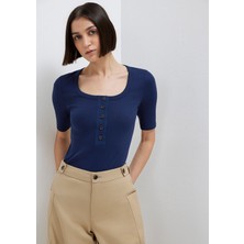 Mavi Yarı Düğmeli Lacivert Tişört 1613751-70497