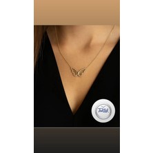 Taktak Altın Renk Zirkon Taşlı Kolye Kelebek Kolye