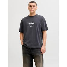 Jack Jones Jcoclub Front Prınt Tee Ss Crew Neck Erkek Antrasit Tshirt 12289868-16