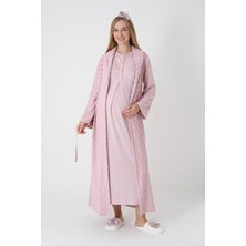 Erdeniz Tekstil Şık Kareli Jakarlı Hamile/lohusa Gecelik + Sabahlık 2 ‘li Set – Viskoz Pamuk, Emzirme Düğmeli