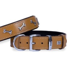 Indispensablely Doggie Deri Kemik Süslü Köpek Boyun Tasması Medium Camel 3.5X47-55 cm
