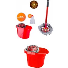 Normadia Kırmızı Lüks Sıkma Aparatlı Temizlik Seti 17 Litre Kovası ve Mop Hediyeli