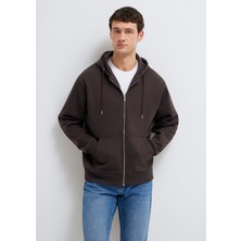 Mavi Kapüşonlu Fermuarlı Kahverengi Basic Sweatshirt 0S10277-70219