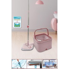 Normadia Mikrofiber Kare Temizlik Mop Seti, Döner Başlıklı, Pembe