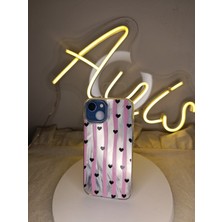 Ayis Aksesuar iPhone 13/14 Uyumlu Kalpli Çizgili Silikon Telefon Kılıf