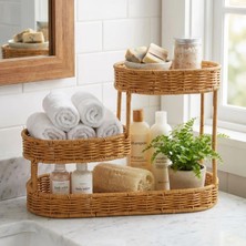 LTG Nova 3 Katlı Oval Rattan Organizer Sepet – Plastik Hasır Görünümlü Çok Amaçlı Düzenleyici