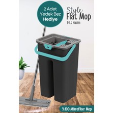 Normadia Pratik Temizlik Seti, Siyah Flat Mop ve Yedek Bezleri, 9 Litre Kova