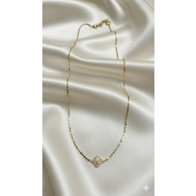 BURADABULDUN Yonca Figürlü Altın Renk Ezme Zincir Kolye - Kadın Zarif Kolye (45+5 Cm)