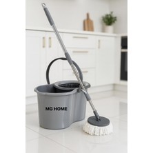Normadia Gri Renk Spin Mop Temizlik Seti Dönerli Kova ve Teleskobik Kitleme Mekanizması