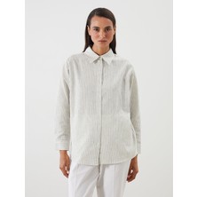 Lc Waikiki Yeni Sezon Çizgili Keten Karışımlı Kadın Gömlek Tunik