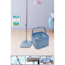 Normadia Mikrofiber Kare Temizlik Mop Seti Döner Başlıklı Mavi Çift Taraflı