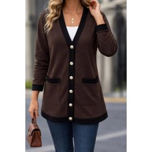 Veralya Kadın Uzun Kollu Cepli Önden Düğmeli Uzun Modal Ceket Hırka