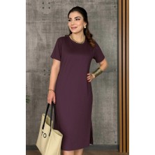 Veralya Kadın Kısa Kollu Bisiklet Yaka Yırtmaçlı Viskon Iki Iplik Elbise