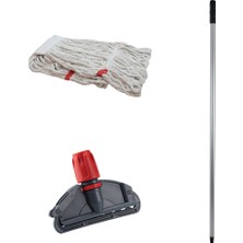 Normadia Dar Yedek Islak Mop Takımı, Beyaz, 450 Gr, 17 Cm, Metal Sap ve Mop Tutucu