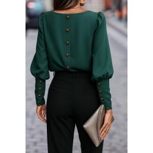 Veralya Kadın Uzun Kollu Yuvarlak Yakalı Düğmeli Ithal Krep Bluz