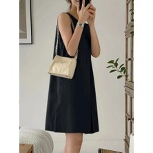 Veralya Kadın Askılı Sıfır Kol A Kesim Detaylı Ithal Krep Elbise