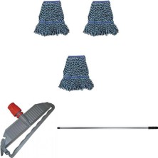 Normadia Geniş Yedek Islak Mop Paspas Takımı 3'lü 25 Cm, Mop Tutucu ve Vida ile